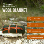 Texas Bushcraft Merino Wool Blanket For Camping Hiking And Backpacking - Water Fire Resistant Camp Car Is Fast-Warming Durable W