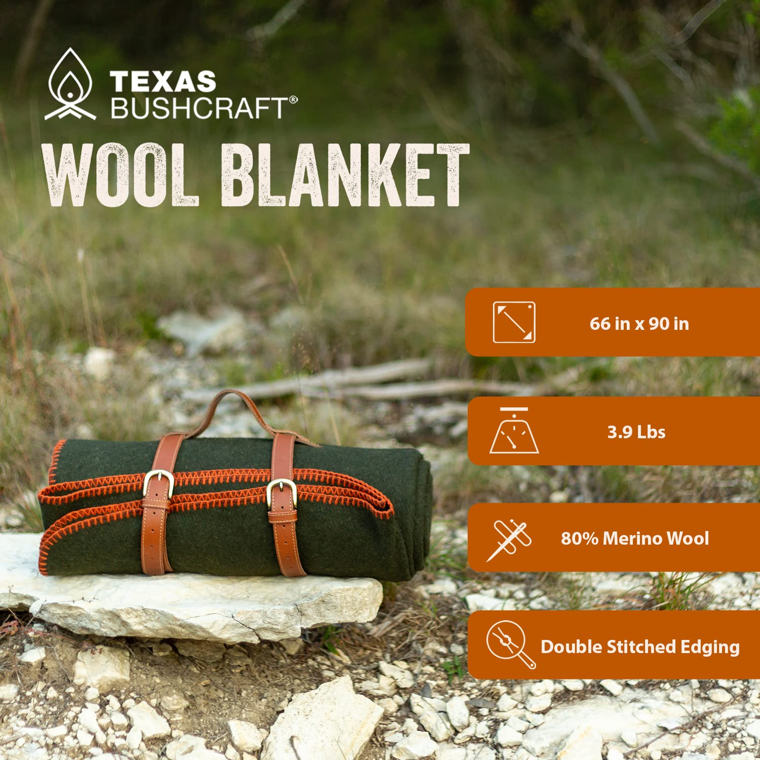 Texas Bushcraft Merino Wool Blanket For Camping Hiking And Backpacking - Water Fire Resistant Camp Car Is Fast-Warming Durable W