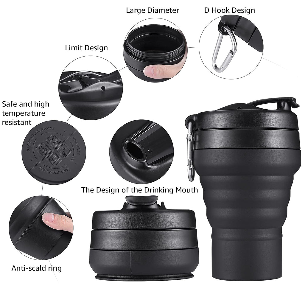 Easyxq 2Pack Collapsible Coffee Cup, 16 Oz 480Ml Silicone Folding Camping Mug, Leak Proof Bpa Free Portable Sport Bottle With Li