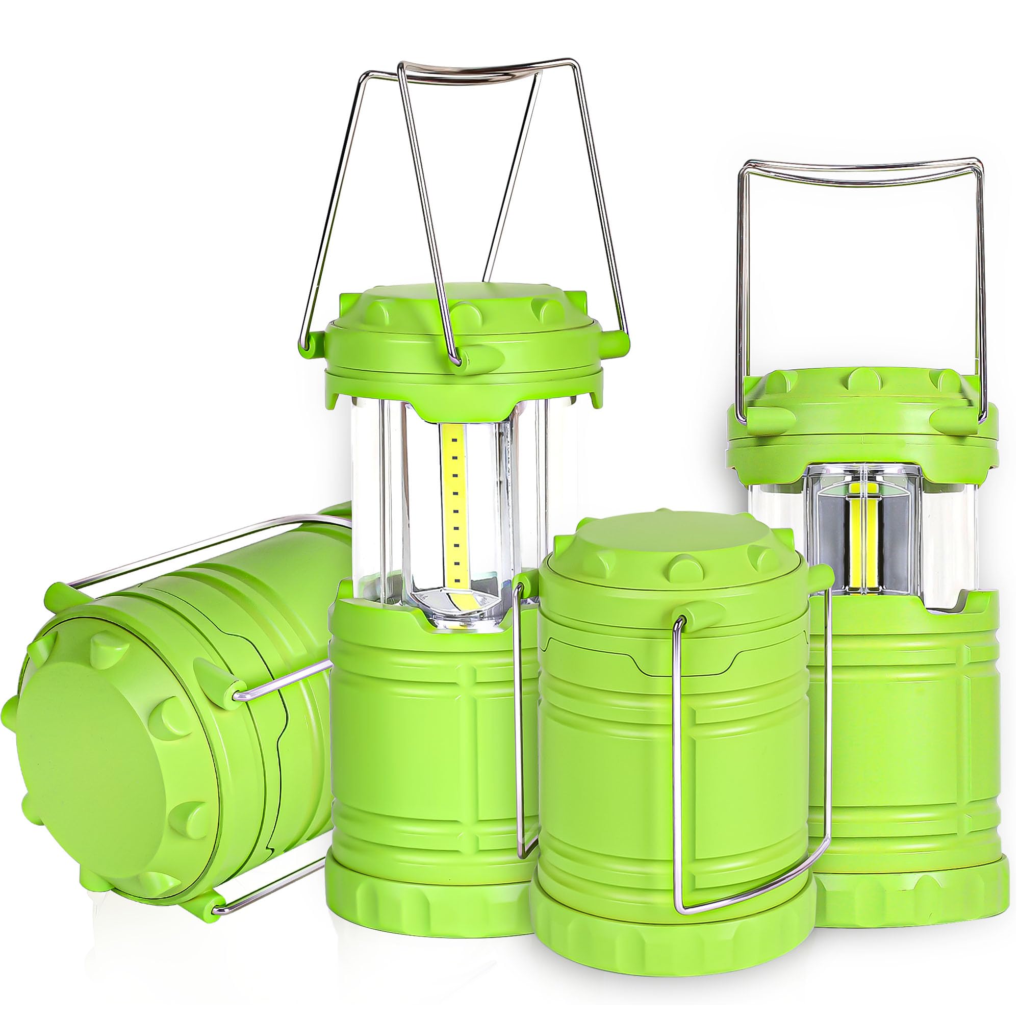 SEAMAGIC 4-Pack LED Green Camping Lanterns, Portable Camping Lights, Outdoor Handled Lamps, Essential Emergency Lights for Power