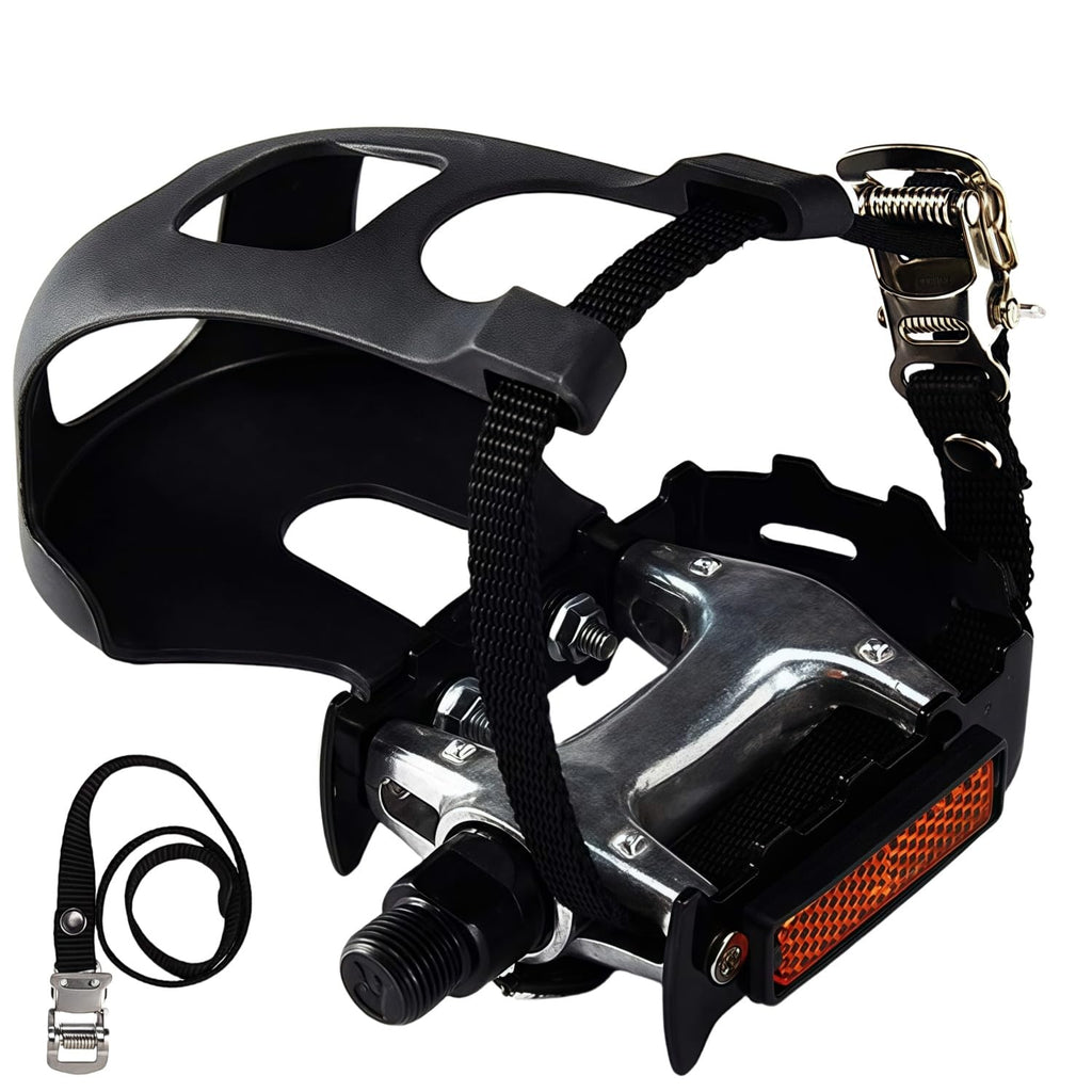 Ybeki Bike Pedals With Toe Clip And Straps, For Exercise Bike, Spin Bike And Outdoor Bicycles, 9/16-Inch Spindle Resin/Alloy Bic