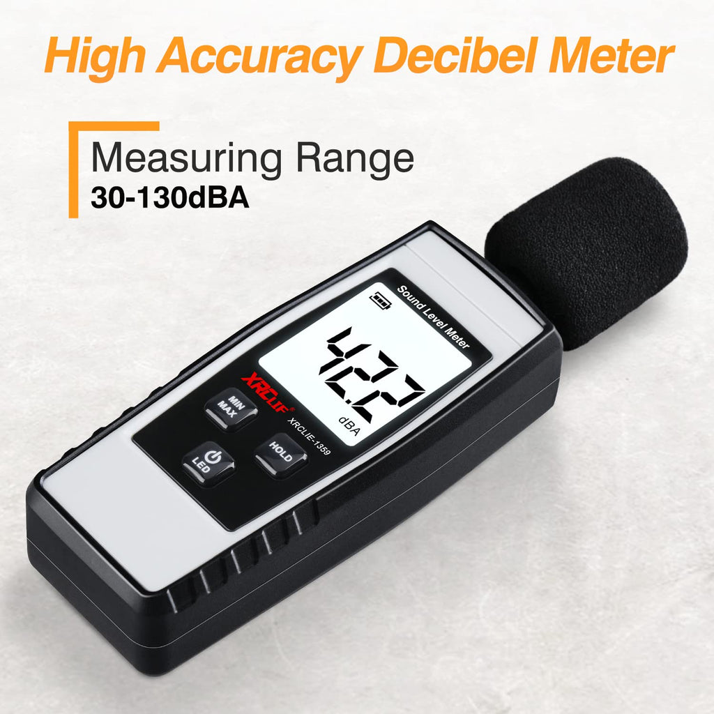 Decibel Meter Sound Level Reader 30-130Db(A), Hand-Held Sound Noise Meter, Digital Noise Meter Decibel Monitoring Tester Calibra