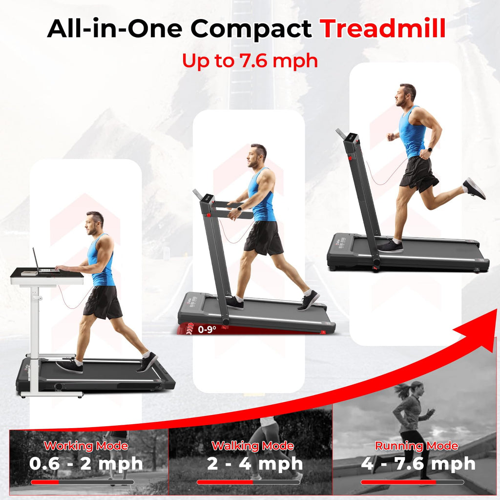 Subsun Pad Treadmill With 9% Incline, 3 In 1 Folding Treadmill For Home/Office With Handle Bar, 2.5Hp Under Desk Treadmills Port
