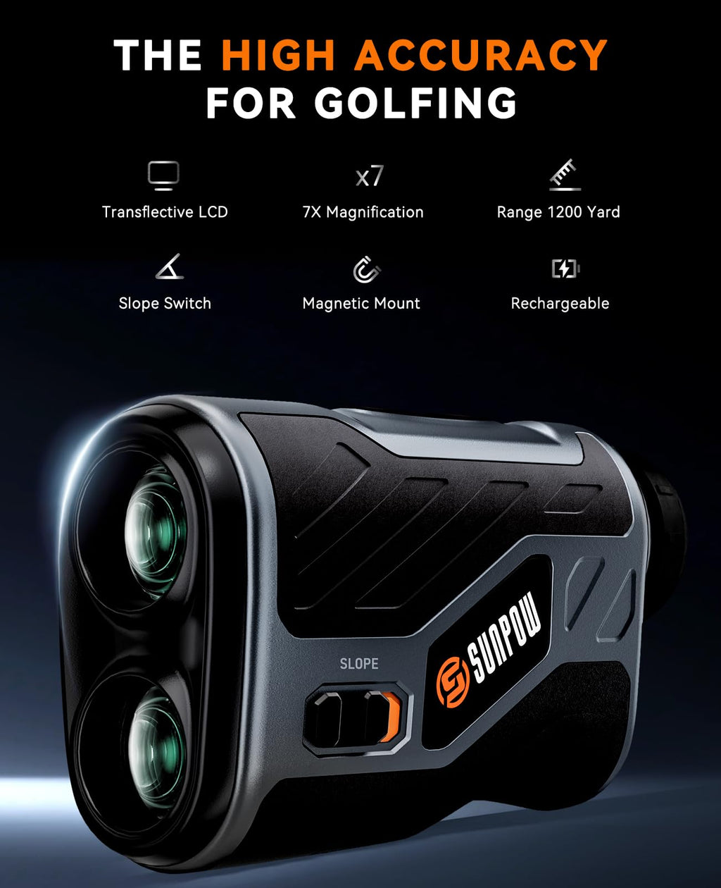 Sunpow Golf Rangefinder With Slope, High Precision Laser Range Finder For Golfing/Hunting, 1200 Yards, 7X Magnification, Flag Po