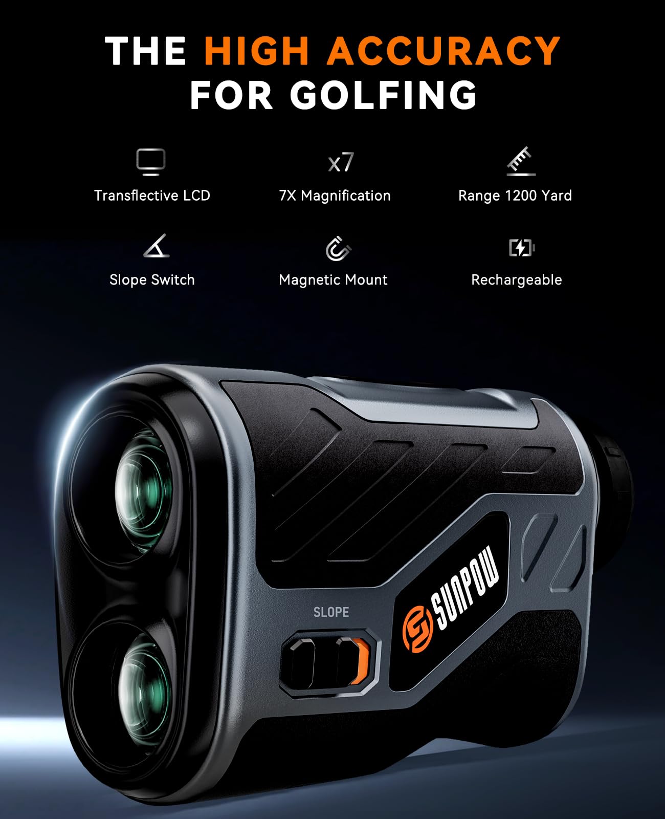 Sunpow Golf Rangefinder With Slope, High Precision Laser Range Finder For Golfing/Hunting, 1200 Yards, 7X Magnification, Flag Po