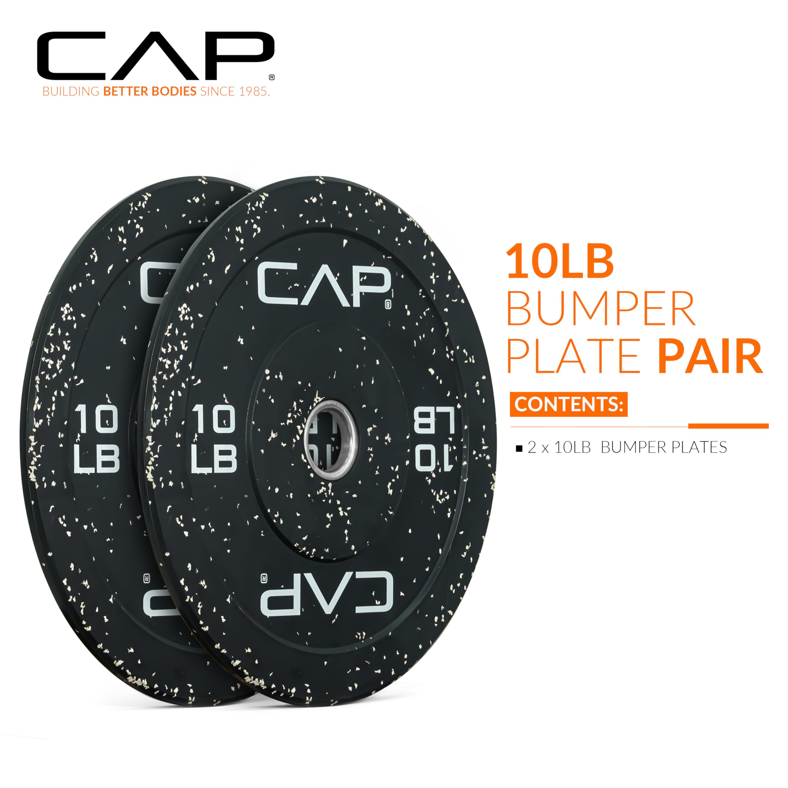 Cap Barbell Economy - Speckled Olympic Bumper Plate Set With White Logo, Black, 10 Lb Pair