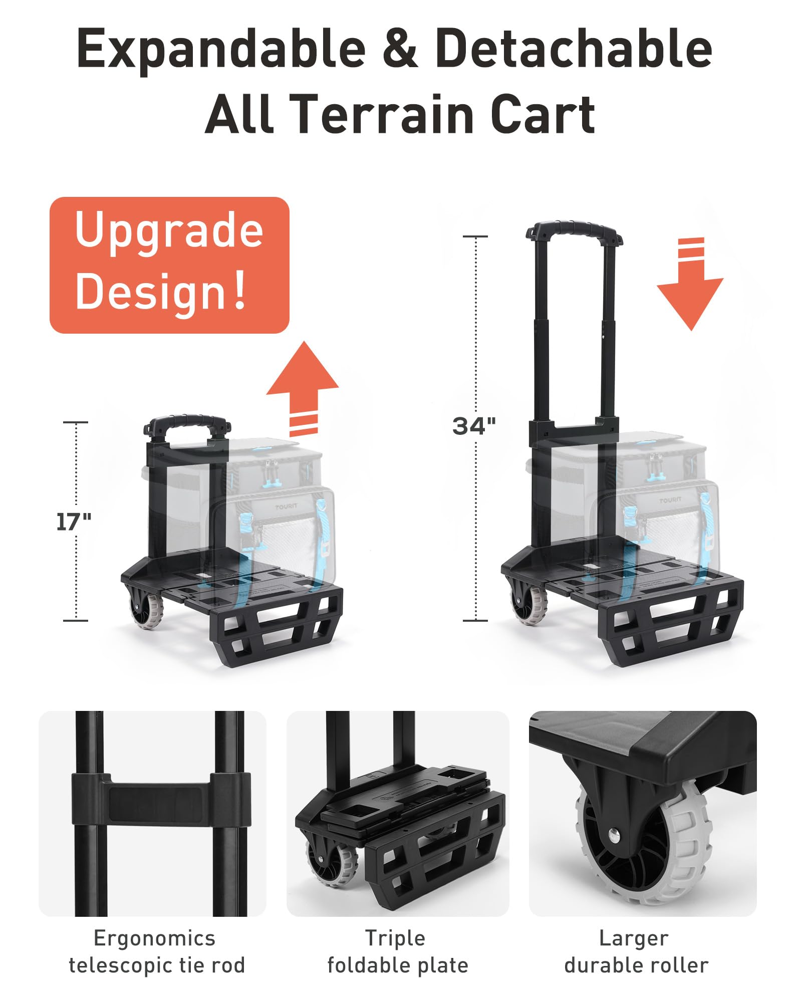 Tourit 30L/50-Can Cooler With Wheels - 16Hrs Ice Retention Rolling Cooler With Retractable Handle & Oversized All-Terrain Tires,