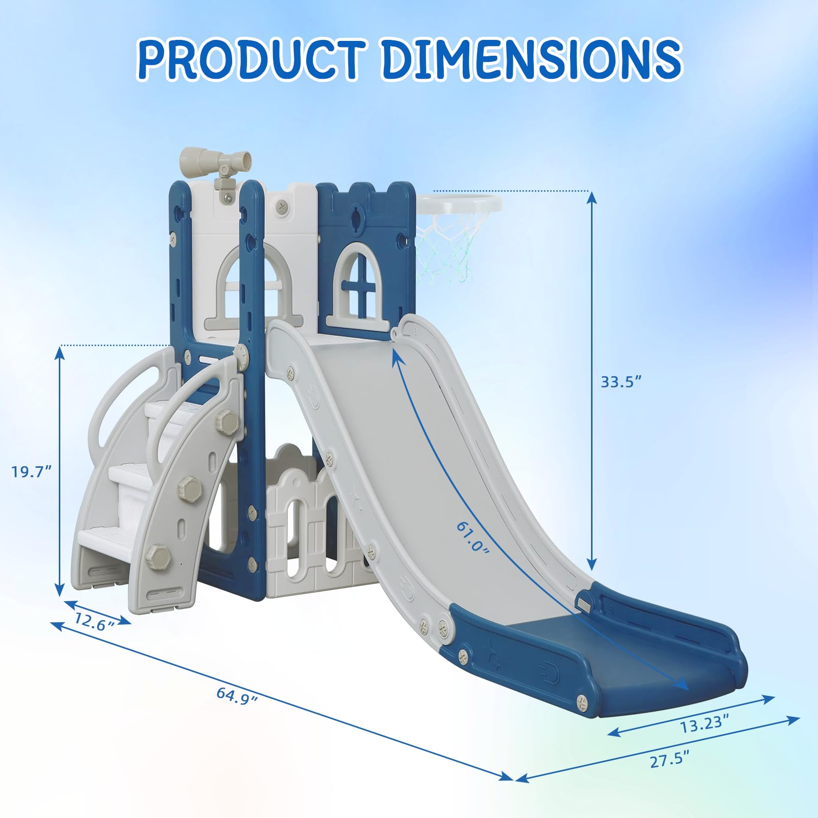 LulliSpace 6 in 1 Toddler Slide for Toddler&Kids,Kids Climber Slider for Indoor Outdoor Playground with Storage,Telescope,Basket