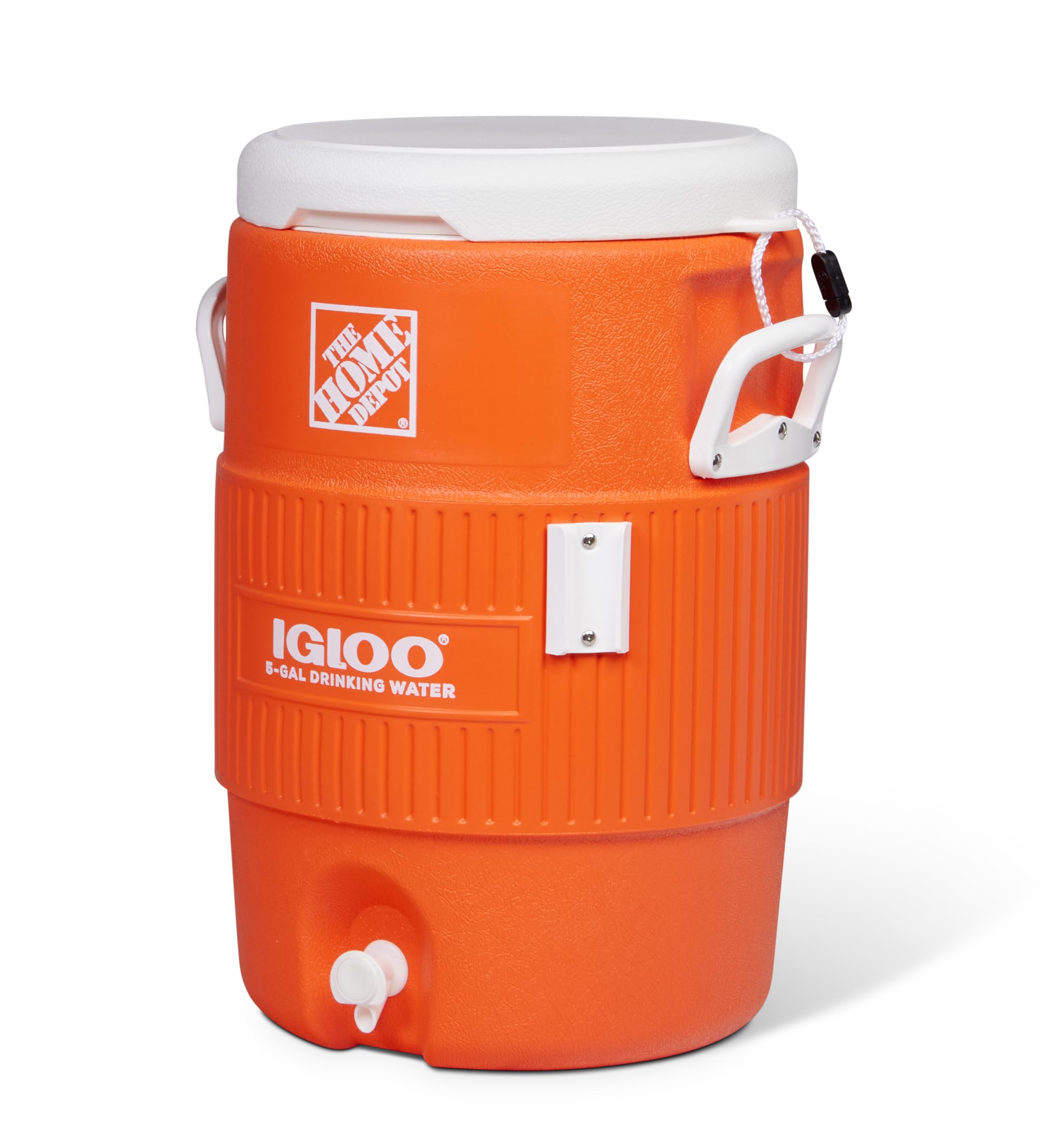 Igloo 5 Gallon Portable Sports Cooler Water Beverage Dispenser With Flat Seat Lid, Insulated Beverage Dispenser, Orange/White