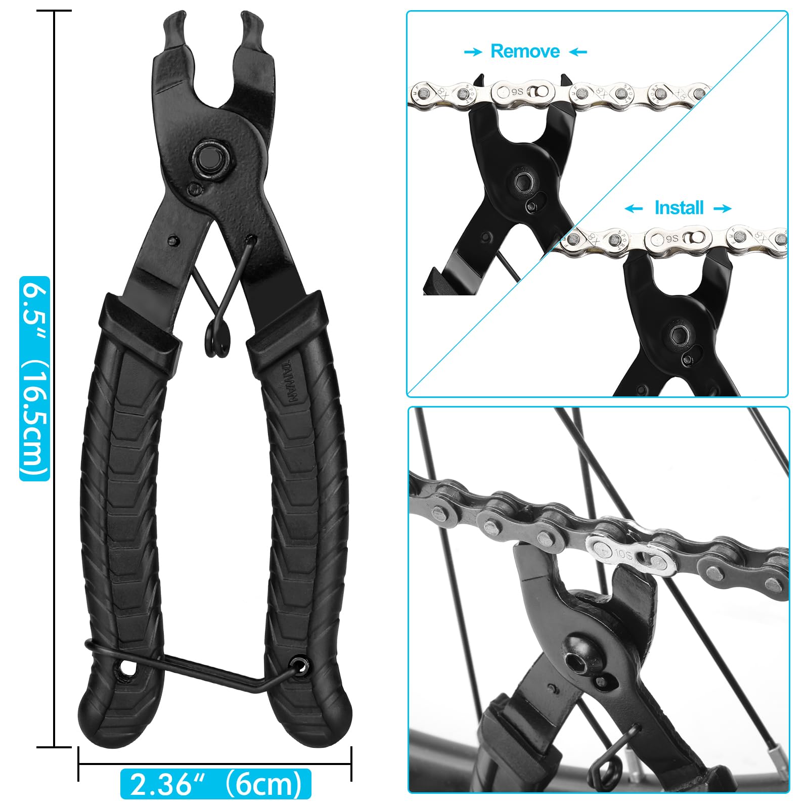 A Akraf Bike Link Plier + Chain Breaker Splitter Tool + Chain Checker + 3 Pairs Bicycle Missing Links, Bike Link Opener Closer P