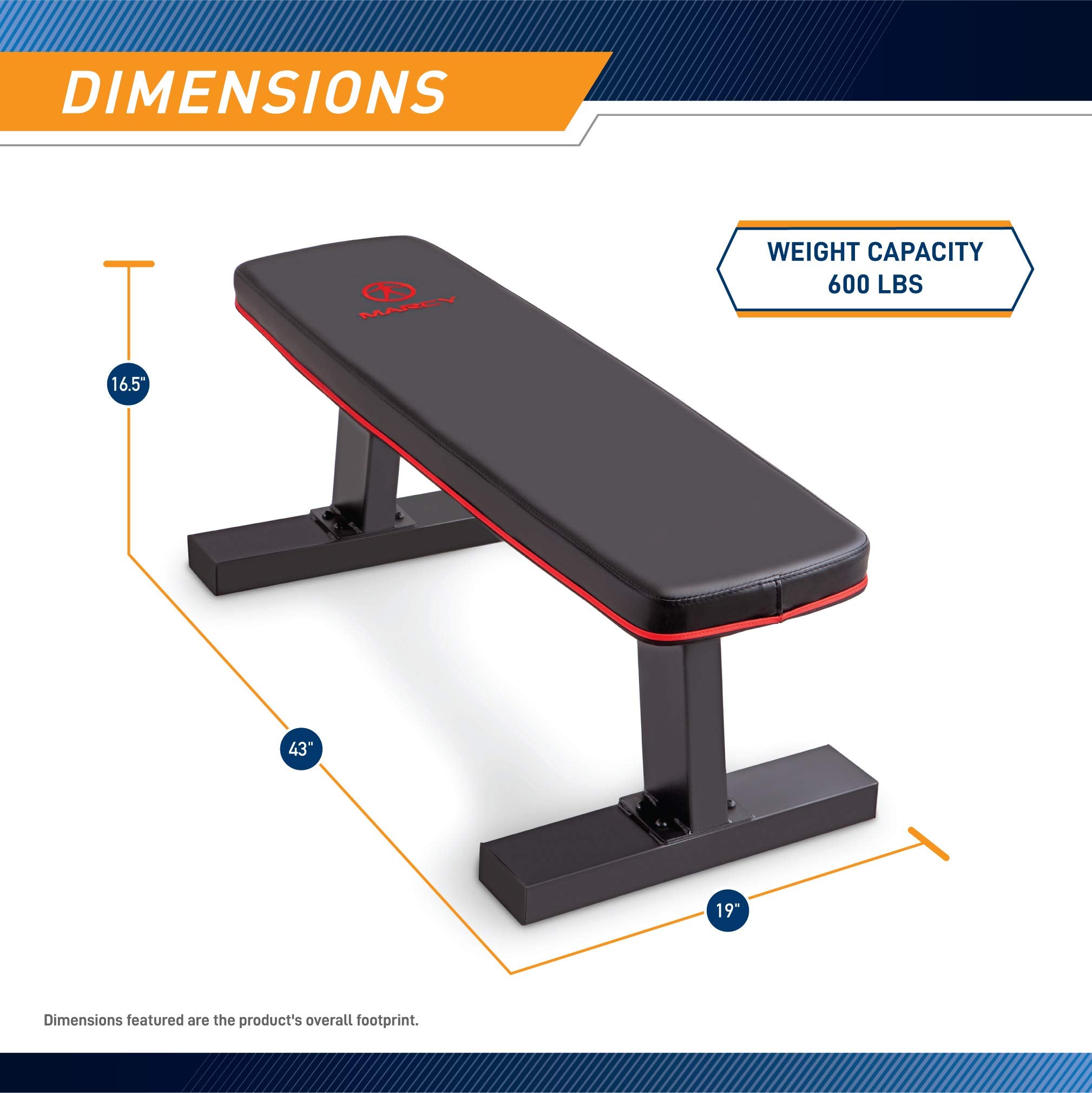 Marcy Deluxe Versatile Flat Bench Workout Utility Bench With Steel Frame Sb-10510, Black, 19.00 X 17.00 X 44.00 Inches