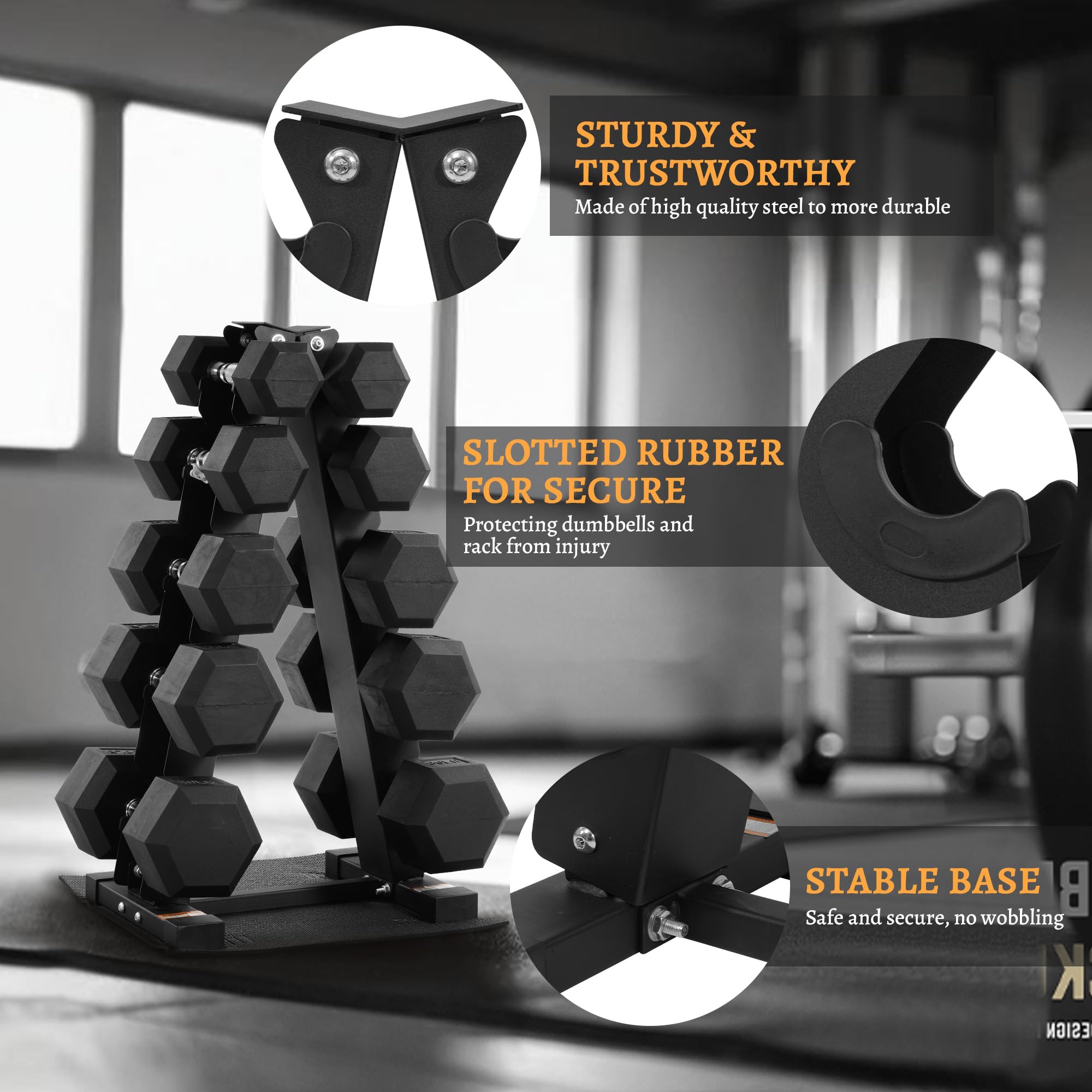BalanceFrom Dumbbell Set with Rack, Rubber Coated Hex Dumbbell Weights in 200 lbs, 5, 10, 15, 20, 25, 30lbs Pair, Black