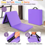 Gymax Folding Gymnastics Mat, Tri-Fold 6X 2X 2Exercise Mat With Carrying Handles, Waterproof Pu Leather, Hook & Loop Fasteners,