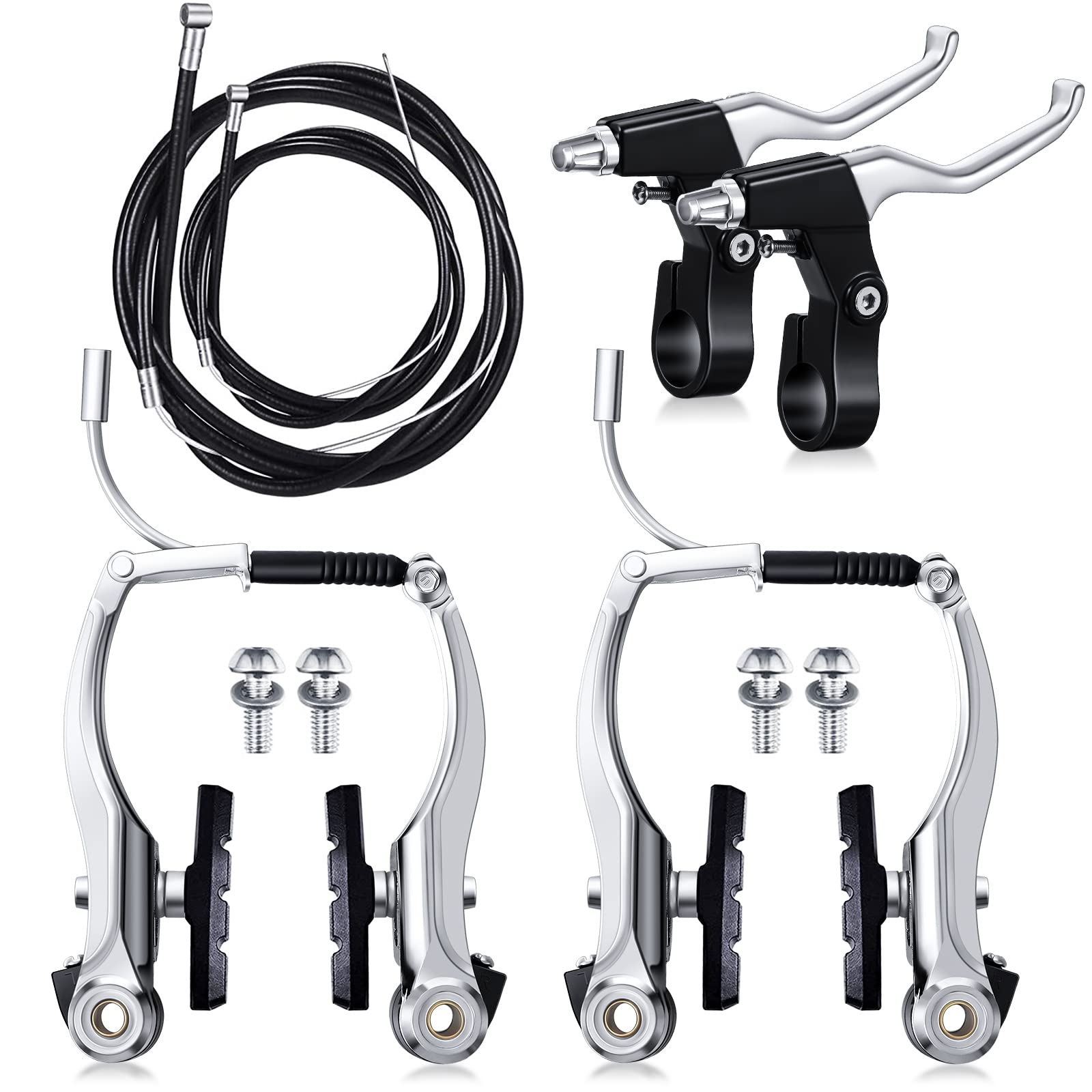 Boao Complete V-Type Bike Brake Set, Front and Rear Bike MTB Brake Inner and Outer Cables and Lever Kit Includes Calipers Levers
