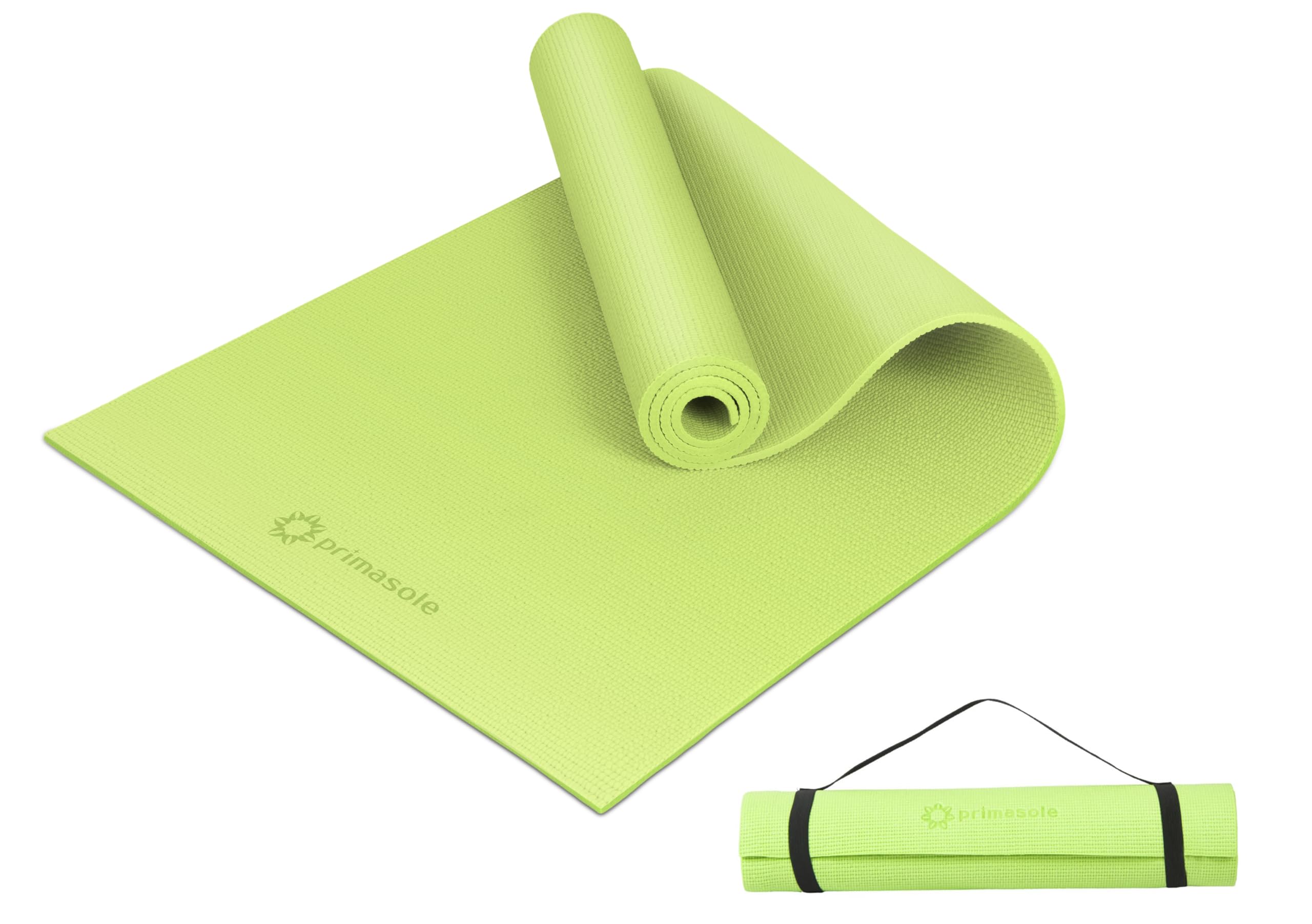 Primasole Yoga Mat With Carry Strap For Yoga Pilates Fitness And Floor Workout At Home And Gym 1/4 Thick (Lime Green Color) Pss9