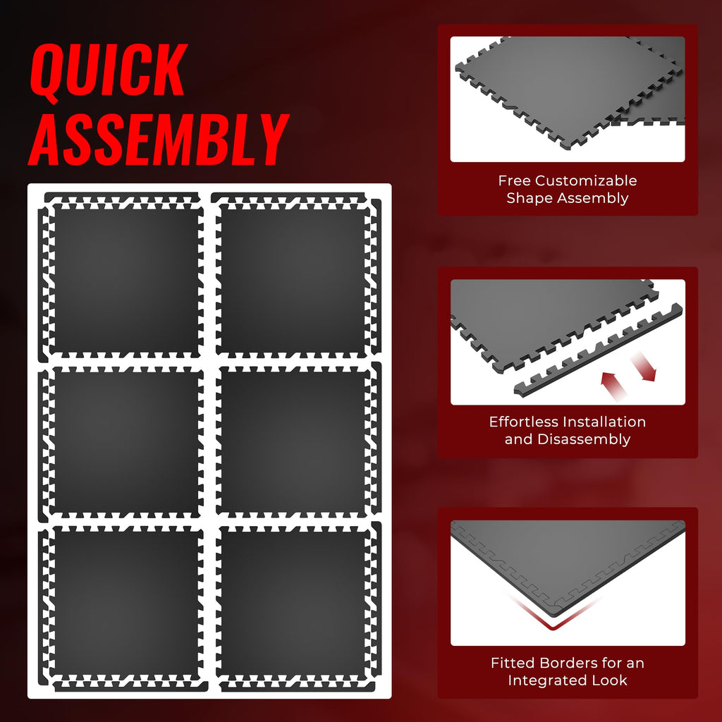Superjare 0.79 ' ' Extra-Thick Exercise Equipment Mats, 6 Pcs 24 Sq Ft Rubber Top Floor Tiles With High Density Eva Foam, Interl