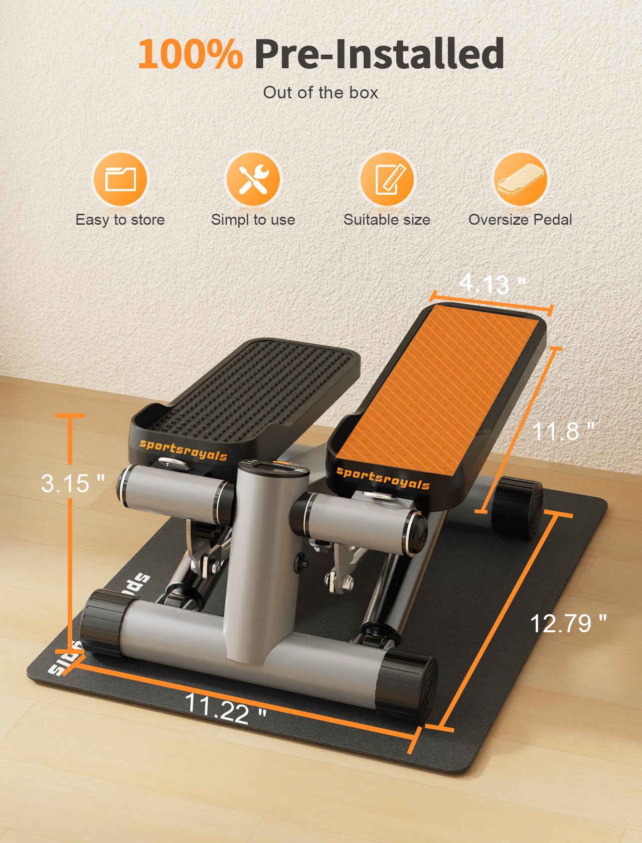 Sportsroyals Stair Stepper For Exercise With Mat, Mini Steppers With Resistance Band, Hydraulic Fitness Stepper Exercise Home Wo