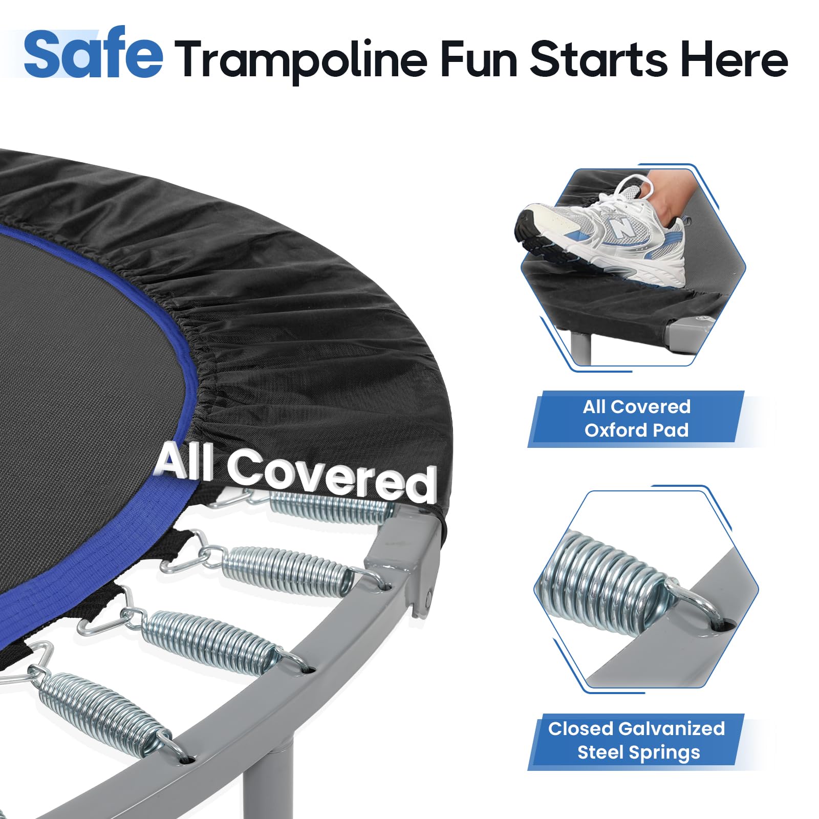Bcan 48'''' Foldable Mini Trampoline For Adults Max Load 440Lbs, Fitness Rebounder With Adjustable Foam Handlebar, Exercise Tram