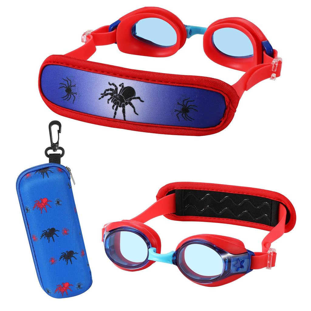 RUIGAO Kids Swim Goggles Age 2-6, Toddler Goggles No Hair Pull,UV Protection/Anti Fog/Padded HeadBand (1PK Extra - Spider)