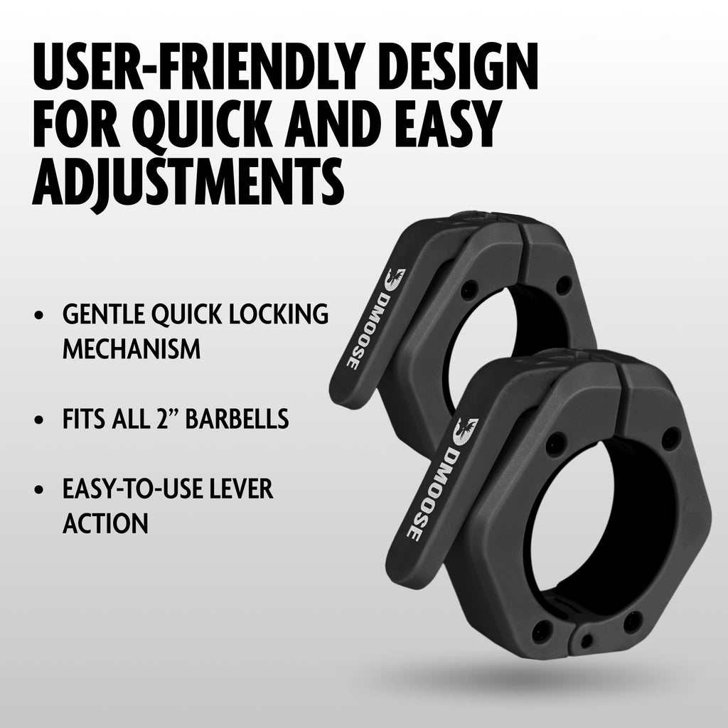Dmoose Barbell Clips (Pair) - Quick Release Olympic Barbell Clamps With Anti Slip Tpr Grip, 2'' Barbell Collars For Secure Weigh