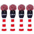 Golf 4 Hybrid Head Cover Headcover Knit Knitted Pom Pom Usa Rescue Hybrids Utility Ut Club Headcover For Hybrids With Adjustable