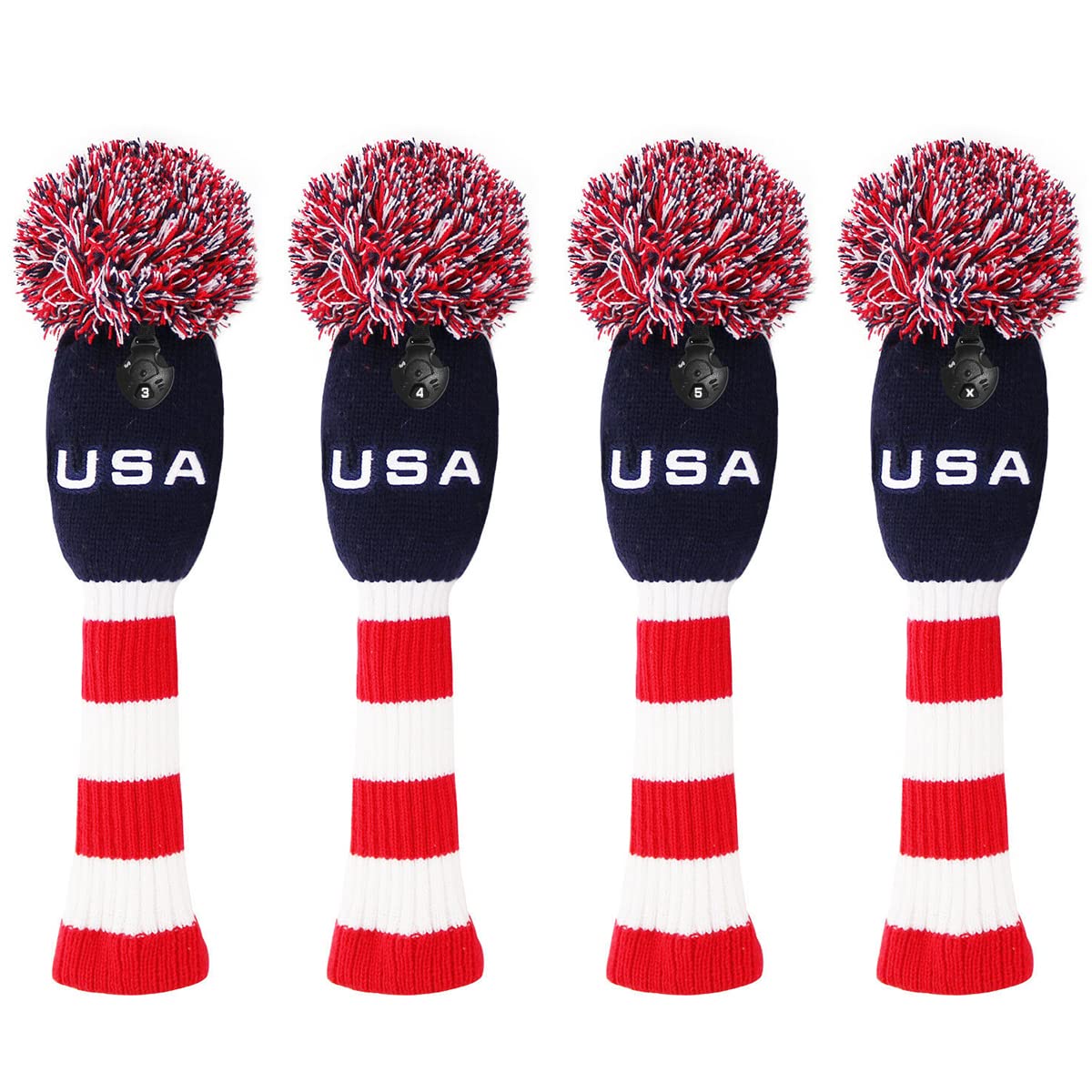 Golf 4 Hybrid Head Cover Headcover Knit Knitted Pom Pom Usa Rescue Hybrids Utility Ut Club Headcover For Hybrids With Adjustable
