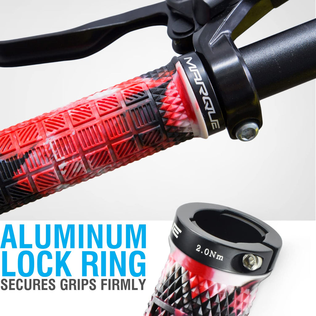 Marque Grapple Mountain Bike Handlebar Grips - Single Lock-On Ring Mtb And Bmx Bicycle Handle Bar With Non-Slip Grip (Wild Fire