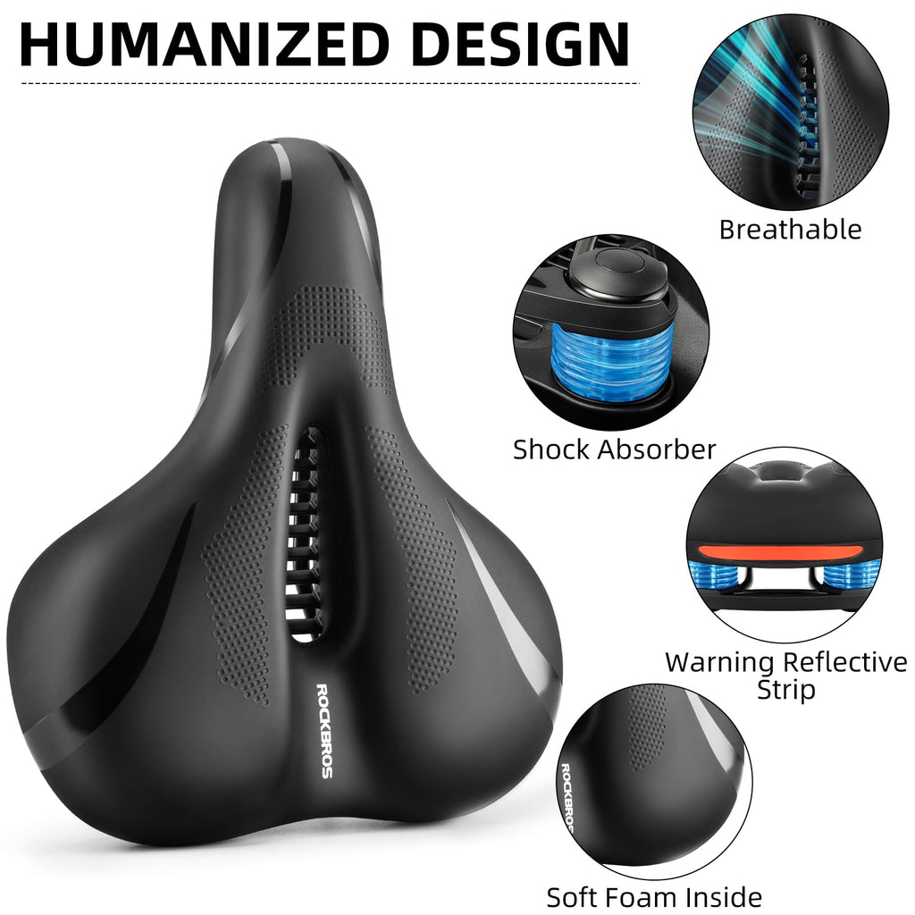 Rockbros Comfort Bike Seat - Universally Comfy Foam Bicycle Seat Fits Stationary, Mountain, And Cruiser Bike Saddles - Easy Asse