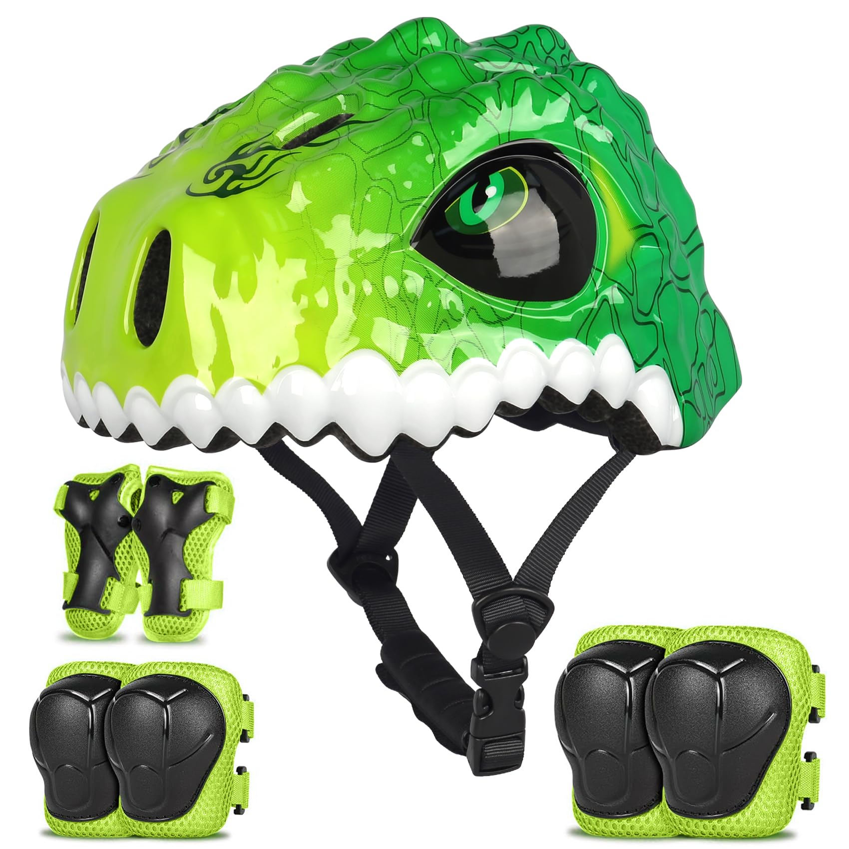 Toddler Bike Helmet,Bavilk Kids Helmet 3D Dinosaur Boys Girls Adjustable Knee Pad Elbow Pads Guards Protective Gear Set for Cycl