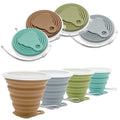 Litoexpe 4 Pack Silicone Collapsible Travel Cup Portable Folding Camping Cup Sets With Lids, Mint Green & Light Gray & Mustard Y