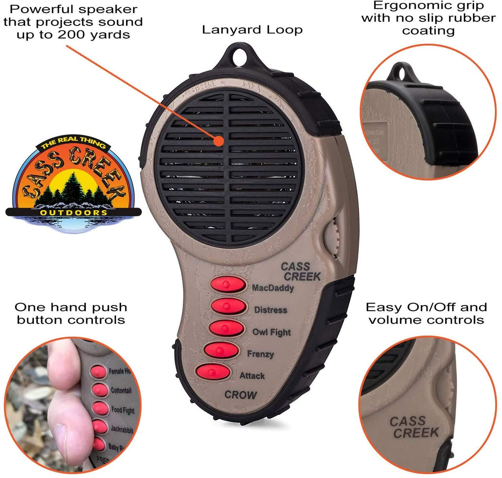 Cass Creek Ergo Crow Call, Handheld Electronic Game Call, Cc065, Compact Design, 5 Calls In 1, Expert Calls For Everyone,Camo