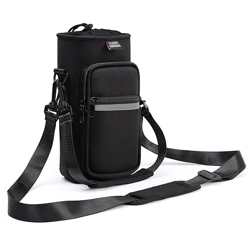 Nuovoware Water Bottle Carrier Bag, 40 Oz Bottle Pouch Holder, Adjustable Shoulder Hand Strap 2 Pocket Sling Neoprene Sleeve Spo
