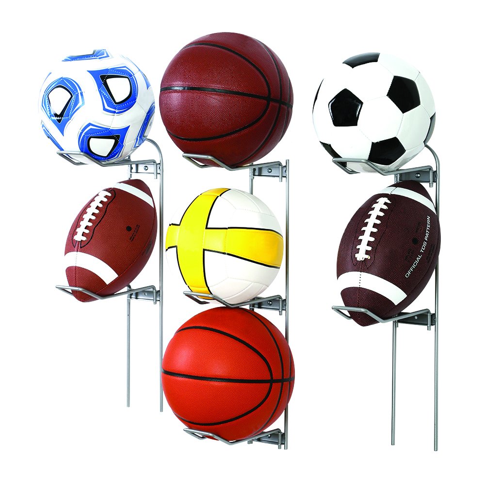 Knape & Vogt John Sterling Sports Rack For Garage, 7-Ball Capacity, Alloy Steel, Silver, 63-1/8''