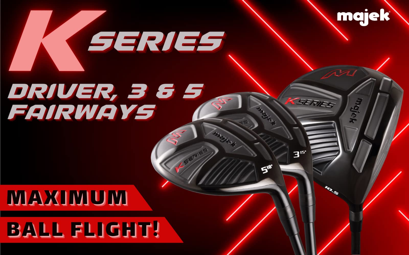 Senior Mens Majek K-Series High Launch 460Cc 10.5? Driver And 3 5 Fairway Wood Set Golf Clubs, Right Handed Senior Flex With Men