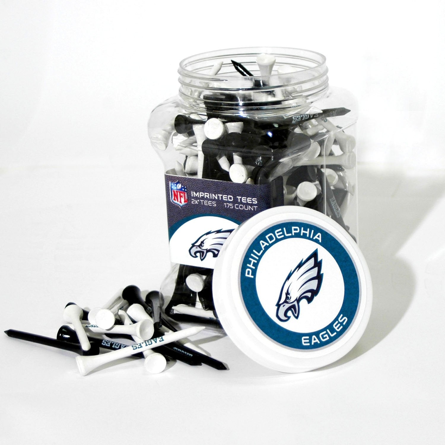 Team Golf Nfl Philadelphia Eagles Jar Of 175 Golf Tees 2-3/4'' Golf Tees, 175 Pack, Regulation Size, Multi Team Colors