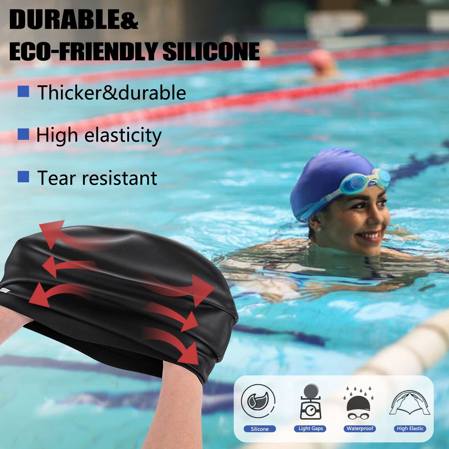 Women Silicone Swimming Cap, High Elasticity Thick Swim Hats For Long Hair, Bathing Swimming Caps For Women And Men Keep Your Ha