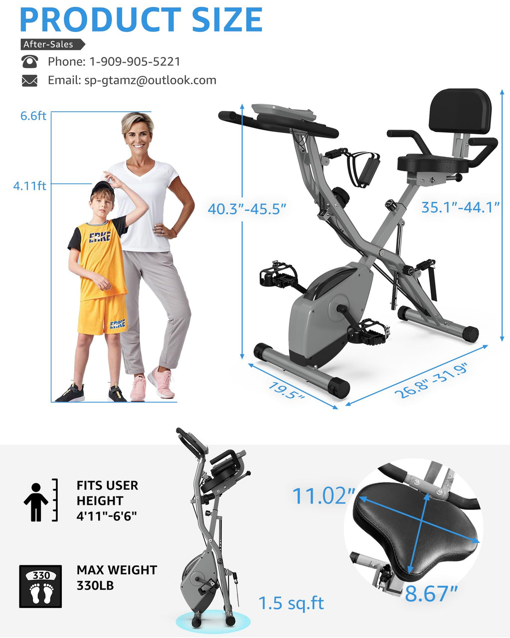 Foldable Exercise Bike Stationary Bikes for Home, 5 IN 1 Indoor Workout Bike for Seniors, with 16-Level Quiet Magnetic Resistanc