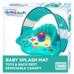Swimschool Baby Splash Play Mat With Adjustable Canopy - Inflatable Play Pool For Babies & Infants With Backrest - Includes Baby