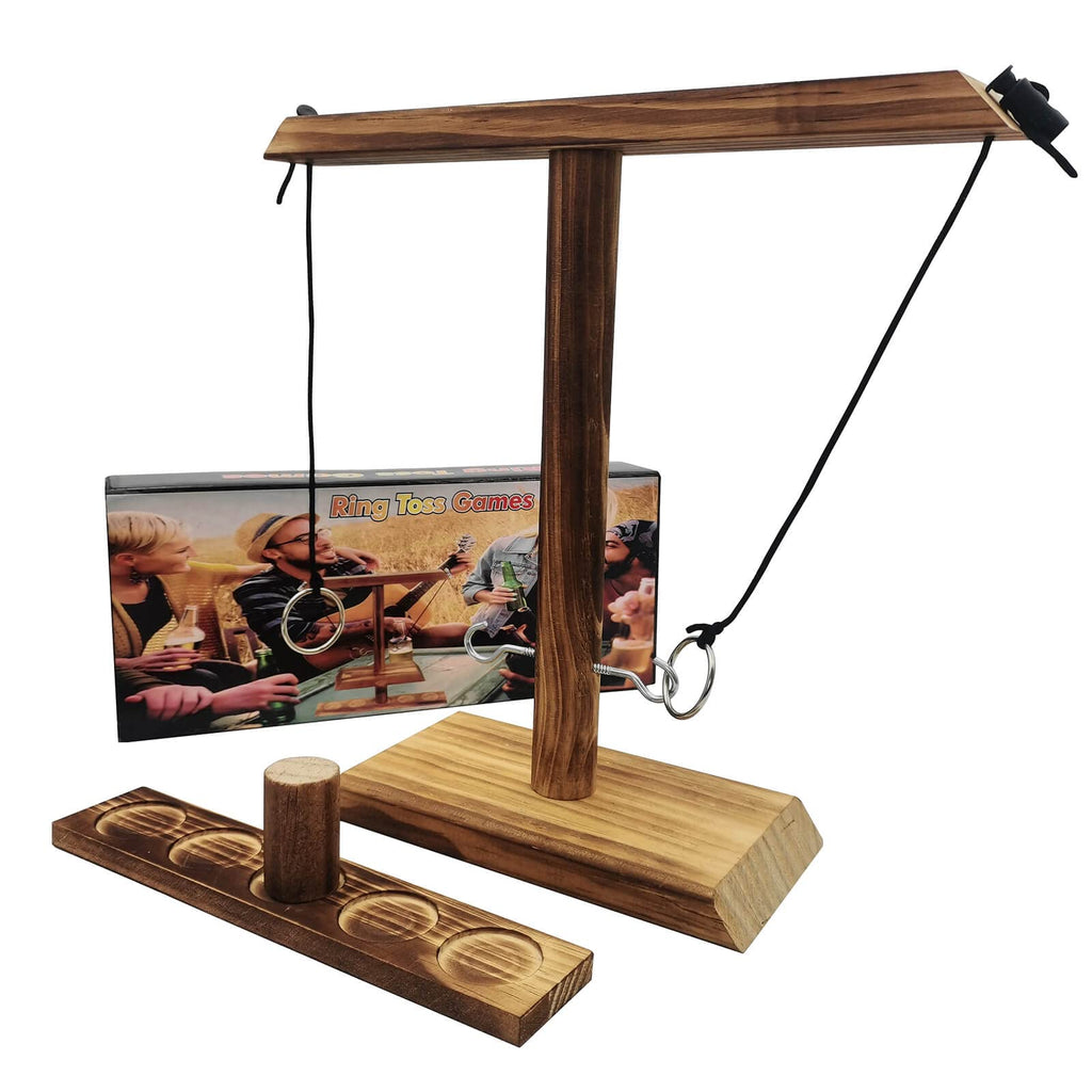 Ring Toss Game for Kids and Adults, Large Base Hook and Ring Game, Family-Friendly Indoor Holiday Fun or Outdoor Patio Games, Wh