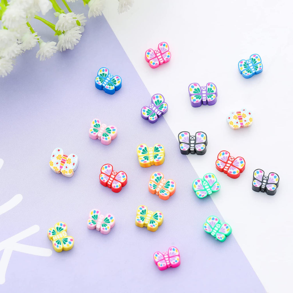100Pcs Colorful Butterfly Polymer Clay 10Mm Spacer Beads For Women Girls Jewelry Making Diy Bracelet Necklace Hair Clip (Butterf
