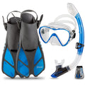 Seavenger Diving Dry Top Snorkel Set With Trek Fin, Single Lens Mask And Gear Bag, L/Xl - Size 9 To 13, Gray/Clear Blue