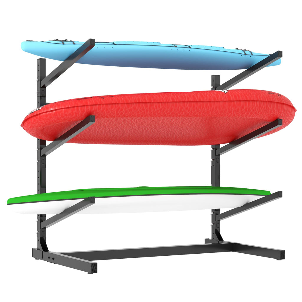 Flixelio Kayak Storage Rack For 3 Kayaks, Freestanding Kayak Rack With Wheels, Metal Indoor Kayak Stand, Heavy Duty Garage Stora
