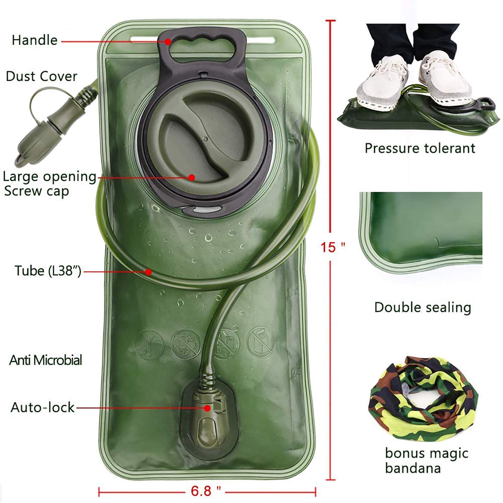 Hydration Bladder, 2L Water Bladder For Hiking Backpack Leak Proof Water Reservoir Storage Bag, 2 Liter Bpa-Free Water Pouch Hyd