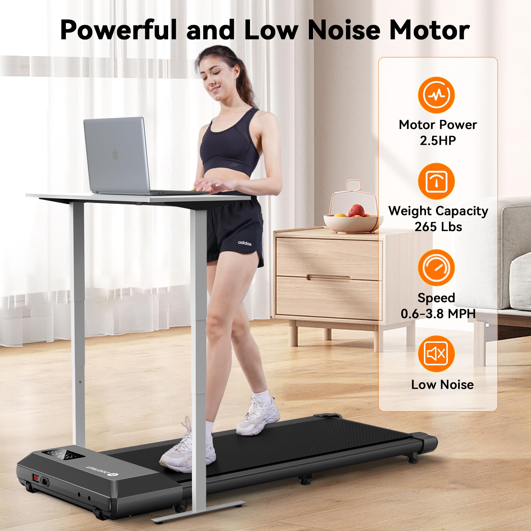 Deerrun Walking Pad Treadmill - 2.2Hp Smart App Fun Exercise Under Desk Treadmill, Led Display & Remote Control, Knee-Protective