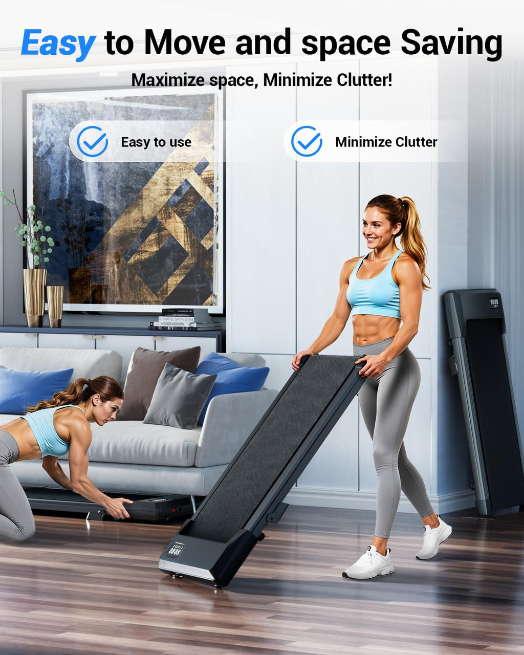 Deerrun Walking Pad 2 In 1 Under Desk Treadmill, 2.5Hp Low Noise Walking Pad Running Jogging Machine With Remote Control For Hom