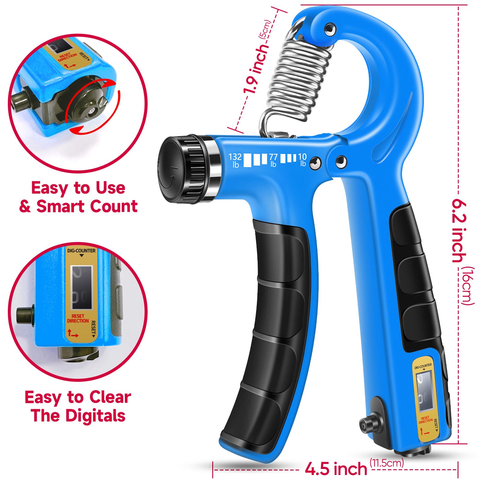 Fitbeast Hand Grippers Adjustable Strengthener Workout Kit Forearm Strengthener With Counters Finger Exerciser - 5 Pack, Sky Blu