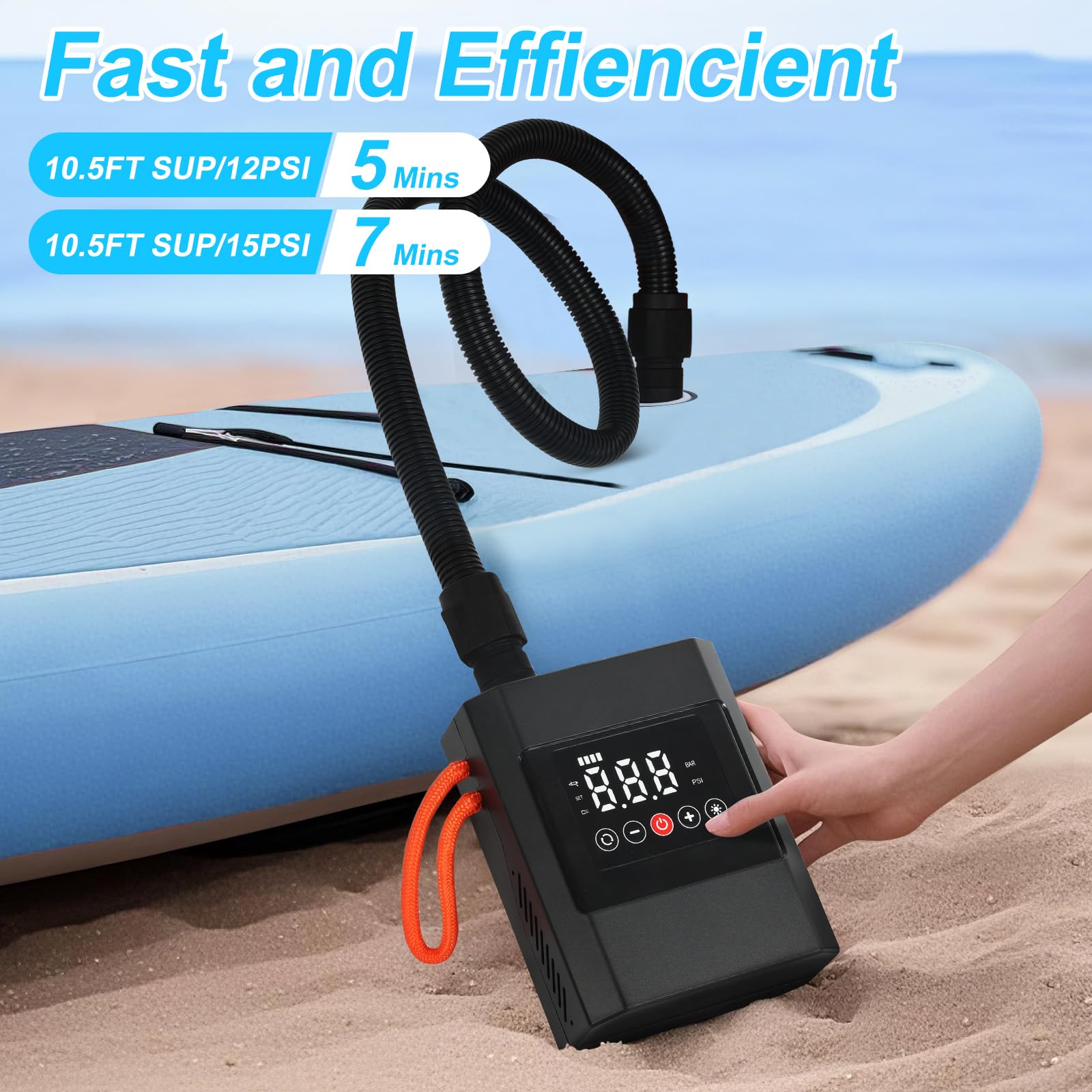 Electric Paddle Board Pump, 20Psi 12000Mah Rechargeable Sup Pump With Storage Bag, Intelligent Dual Stage Inflation & Deflation,