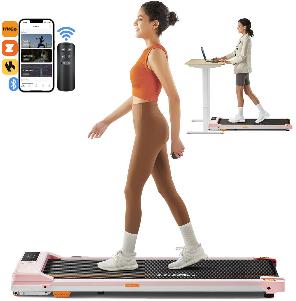 Hitgo Under Desk Treadmill - 2 In 1 Walking & Jogging Pad, Portable With Remote Control & App, 2.5Hp Compact Walking Pad For Hom