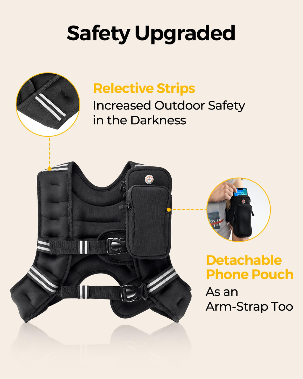 PACEARTH Weighted Vest,6lb/8lb/10lb/12lb/16lb/20lb/25lb/30lb Weight Vest with Reflective Stripe, Body Weight Vests for Women, Me