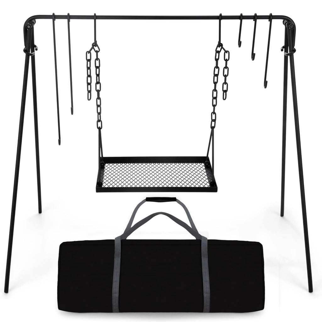 Bruntmor Large Outdoor Campfire Grill Camping Open Fire Cooker Stand Swing Away Hanging Grill Equipment For Fire Pit Stand Campf